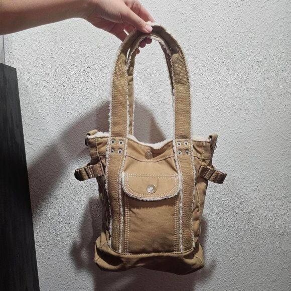 Vintage y2k roxy tan sherpa rectangular shoulder purse - Picture 2 of 8